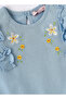 Girls Blue Embroidered Sleeveless Ruffle Top - 4