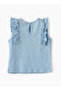 Girls Blue Embroidered Sleeveless Ruffle Top - 3