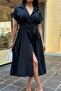 Women's Short-Sleeve Summer Fabric-Collared Belted Midi Shirt Dress - 3