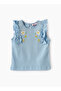 Girls Blue Embroidered Sleeveless Ruffle Top - 2