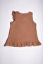Brown Color Girl's Shorts Suit with Zero Sleeve Front and Hem Ruffle Detail - 4