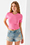 Women's Crew Neck Crop T-Shirt with Accessories Pink - 25792 - 6