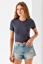 Women's Crew Neck Crop T-Shirt with Accessories Anthracite - 25792 - 4