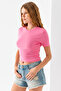 Women's Crew Neck Crop T-Shirt with Accessories Pink - 25792 - 3