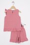 Pink Color Girl's Shorts Suit with Zero Sleeve Front and Ruffle Detail at Hem - 3