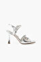 Silver Snake Patterned Vegan Leather 9cm Ankle Buckle Stylish and Comfortable Women's Summer Heeled Sandals - 5
