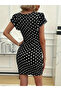 Women's Short Sleeve Double Breasted Collar Knitted Polka Dot Crepe Dress - 5