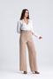 Women's High Waist Belted Wide Leg Palazzo Trousers Cream - 4