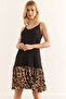 Women's Black Skirt Leopard Garnished Strap Dress Elb-19002397