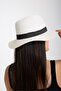 Women's Straw Hat Summer Wide Brim Ribbon White Beach Trilby Model - 7