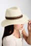 Women's Wide Brim Brown Striped Straw Summer Beach Hat - 5
