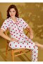 Women's 100% Cotton Viscose White Red Heart Patterned Shirt Collar Buttoned Pajama Set - 2