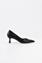 Women's Black Leather 5 cm Stiletto Special Design Heel V Model Stylish Daily Comfortable Massole New Season