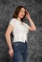 New Season Polo Neck Buttoned Short Sleeve Modal Fabric Crop Blouse - 3