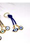 Eye Shaped Navy Blue Stone Eye Metal Keychain, Drawstring Metal Evil Eye Beaded Keychain - 2