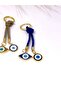 Eye Shaped Navy Blue Stone Eye Metal Keychain, Drawstring Metal Evil Eye Beaded Keychain - 3