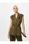 Suede Textured Vest Belted Double Breasted Closure