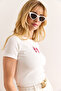 Women's White Sequin Bow Detailed Slim Ribbed Crop Blouse Blz-19002989 - 5