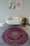 Fuchsia Pink Ethnic and Vintage Theme Woven Base Round Carpet Mira 1388 - 2