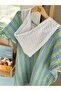 Green Blue Retro Muslin Poncho - 2