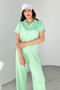 Tkm-03690 Mint Green Polo Collar Blouse Loose Trousers Double Set - 4