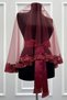 Burgundy Bridal Veil Set with Sparkling Crystal Glass Beads, Pearls and Sequins Embroidered Henna Veil 6 Pieces