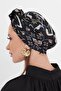 Black Practical Ready-Made Hijab Bonnet Cut Fiber Retro Patterned 2409_01 - 4