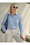 Blue Striped Pocket Embroidered Women's Shirt