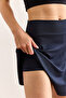 Women's Navy Blue Mini Flared Skirt with Shorts Etk-19000318 - 6