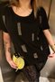 Loose Cut Crystal Stone Large Size Crew Neck Cotton Black Stylish Women's Blouse T-Shirt T-Shirt - 5