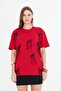 Ribbon-Designed Oversized 100% Cotton Women's T-Shirt - 6