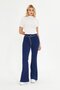 Navy Blue Flare Metal Ring Belted Fabric Trousers - 2
