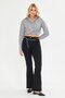 Black Flare Metal Ring Belted Fabric Trousers