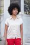 Women's Collared Off-Shoulder Short Sleeve Satin Lycra-Free Stylish Fabric Shirt-Beige
