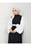 Women's Saw Sleeve White Dress Blume Buckle Black Dress - 3