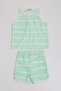 Unisex Children's Tie Dye Patterned Towel Bottom and Top Set - Green (2-3 Years 7-8 Years) - 2