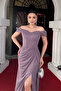 Glitter Fabric Evening Dress with Underwire Detail - Lila - 3