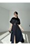 Belt Detail Slit Pleated Midi Dress - 4