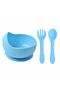 Children's Silicone Bib, Silicone Vacuum Bowl, Silicone Spoon and Fork / Blue - 2