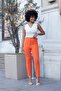Thick Belted D Buckle Ankle Length Regular Waist Stretch Fabric Fabric Trousers -Orange - 5