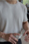 Men's White Corded Slim Fit Crew Neck Knitwear T-Shirt - 2