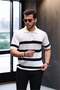 Half Zipper Striped Oversize Knitwear T-shirt - White
