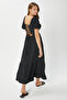 Women's Isabella Back Detailed Seersucker Texture Black Lycra Dress 12238