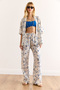 Women White Blue Top Kimono Bottom Pocket Palazzo Pants Suit Tkm-19000382 - 4