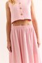 Women's Pink Top Lined Vest Bottom Pocket Midi Skirt Suit Tkm-19000387 - 7