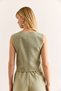 Women's Khaki Lace Detailed Lined Linen Vest Ylk-19000069 - 6
