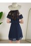 Women's Navy Blue Polka Dot Off-Shoulder Lined Dress - Casual and Special Occasion Dress for Women - 6