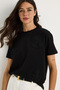 Women's Black Crew Neck Short Sleeve T-Shirt with Floral Accessories 60602060 - 5