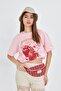 Strawberry Fields Forever Printed 100% Cotton Women Oversized Pink T-Shirt