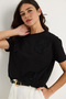 Women's Black Crew Neck Short Sleeve T-Shirt with Floral Accessories 60602060 - 4